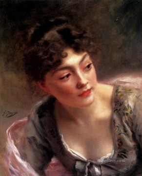  Gustav Oil Painting - A Quick Glance lady portrait Gustave Jean Jacquet